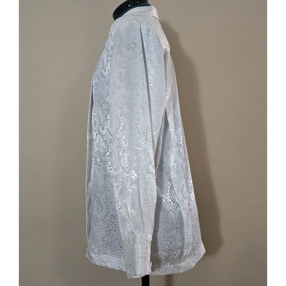 Vintage 80s White Satin Jacquard Blouse Pleated Front Whimsigoth Poet Ren Faire - Picture 4 of 8